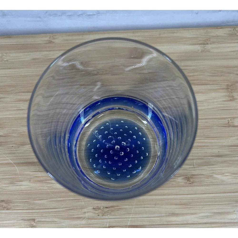 American Atelier Old Fashioned Rocks Cobalt‎ Blue Controlled Bubble Glass 4